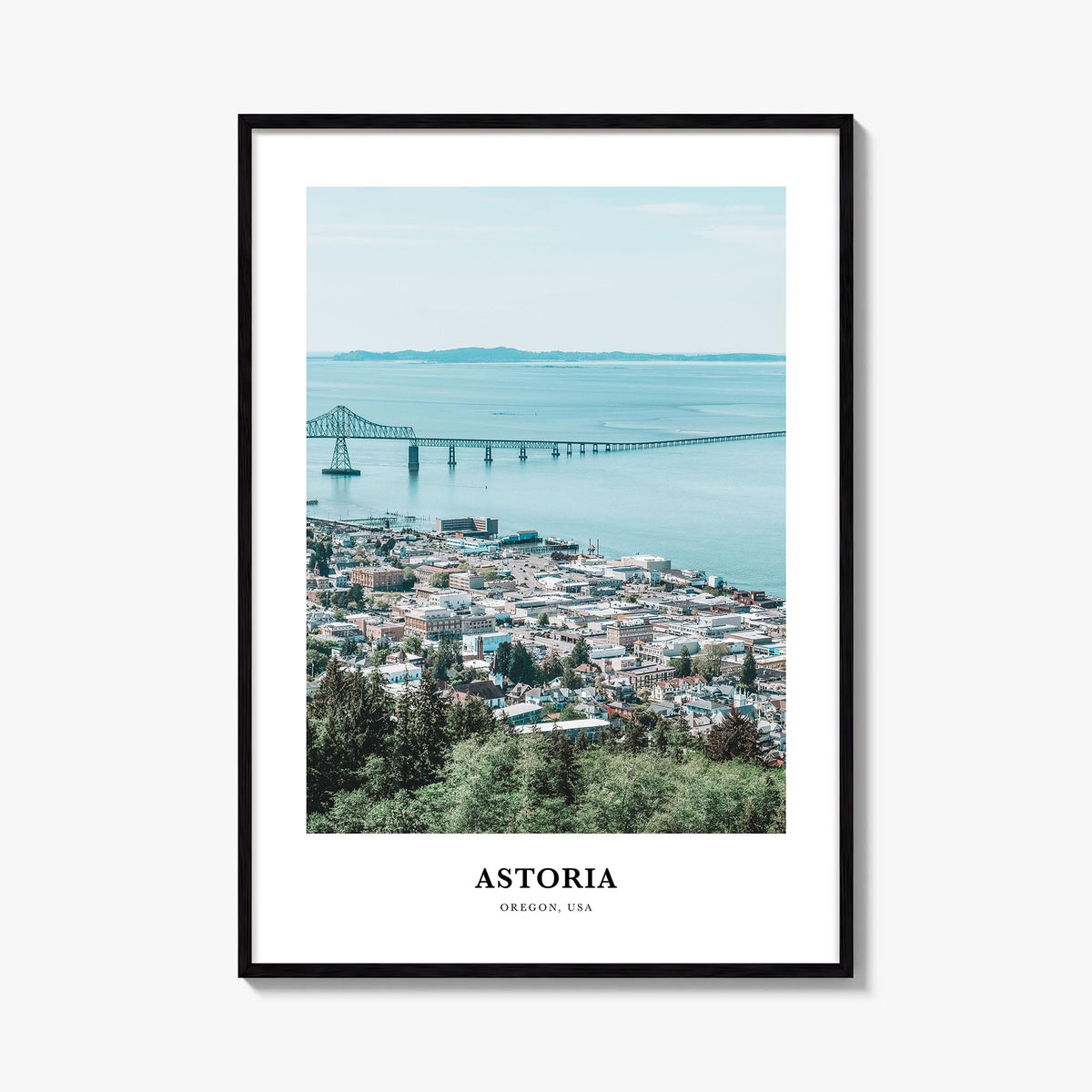 Astoria, Oregon colorful classic poster of Oregon, USA – vertical wall art, unframed print shown in interior mockup