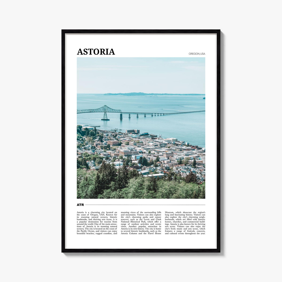 Astoria, Oregon colorful travel poster of Oregon, USA – vertical wall art, unframed print shown in interior mockup