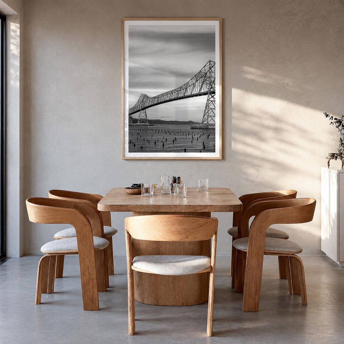 Astoria, Oregon no. 1 black & white photo poster of Oregon, USA – vertical wall art in natural wood frame with white border, 