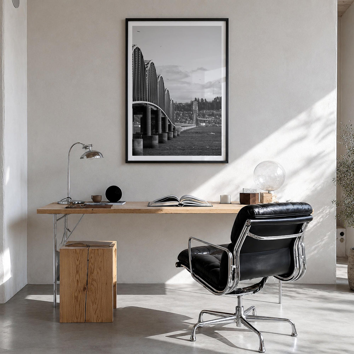 Astoria, Oregon no. 2 black & white photo poster of Oregon, USA – vertical wall art in black wood frame with white border, ha