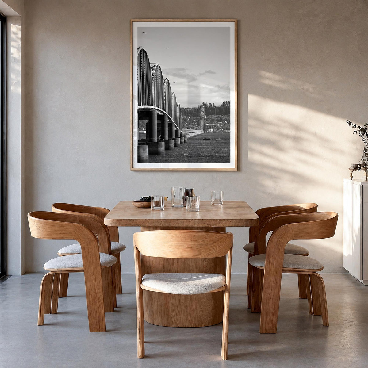 Astoria, Oregon no. 2 black & white photo poster of Oregon, USA – vertical wall art in natural wood frame with white border, 