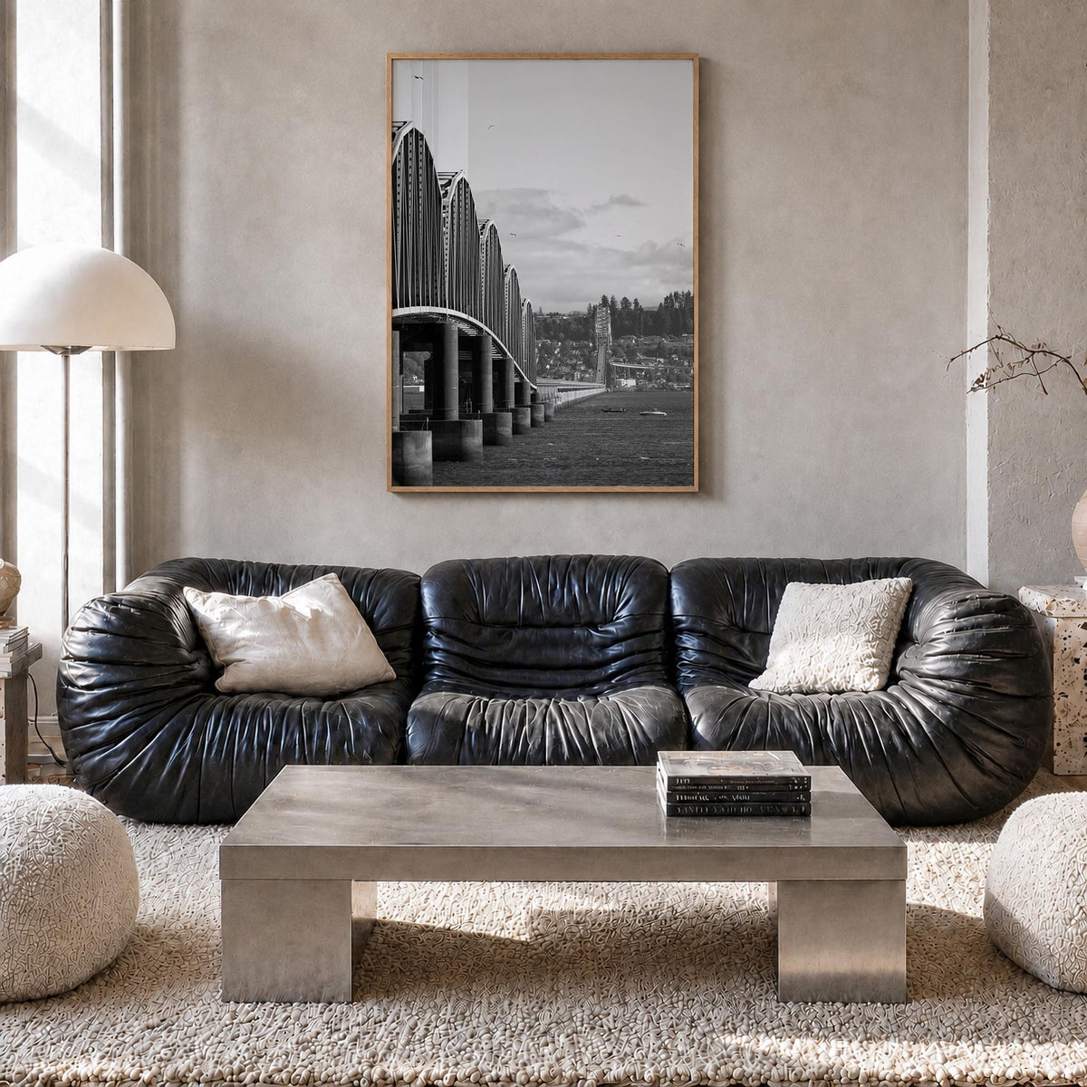 Astoria, Oregon no. 2 black & white photo poster of Oregon, USA – vertical wall art in natural wood frame, hanging on wall