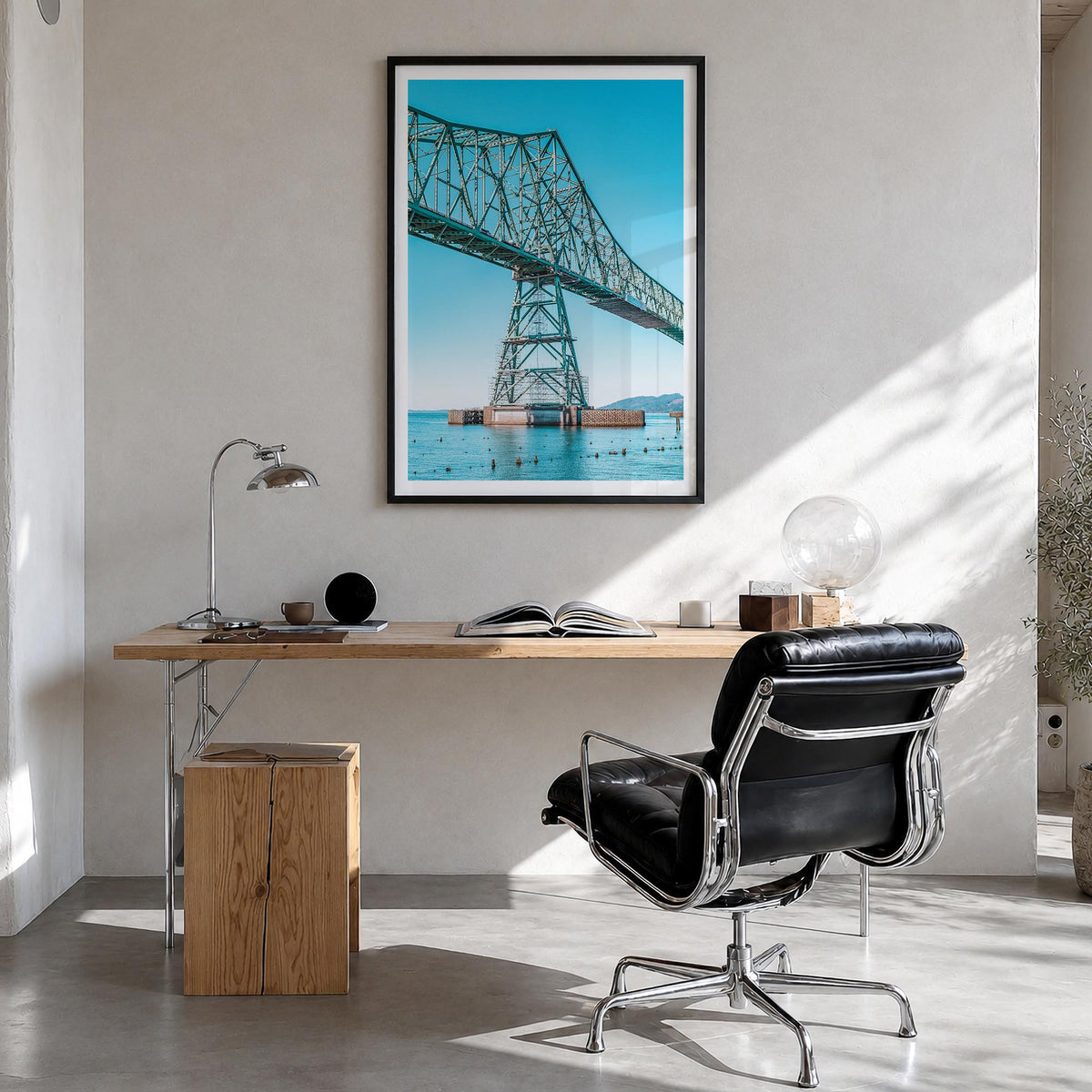 Astoria, Oregon no. 2 colorful photo poster of Oregon, USA – vertical wall art in black wood frame with white border, hanging