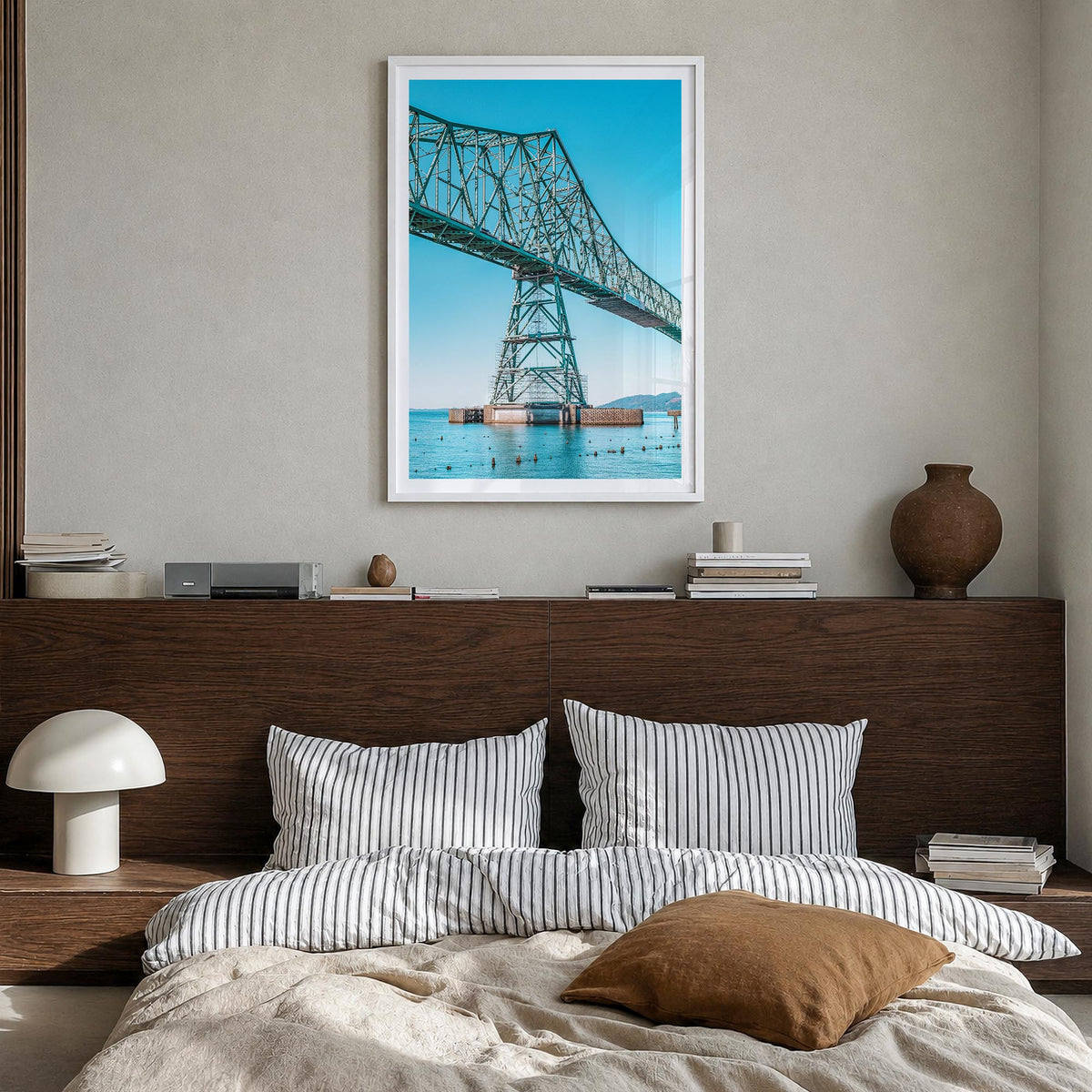 Astoria, Oregon no. 2 colorful photo poster of Oregon, USA – vertical wall art in white wood frame with white border, hanging