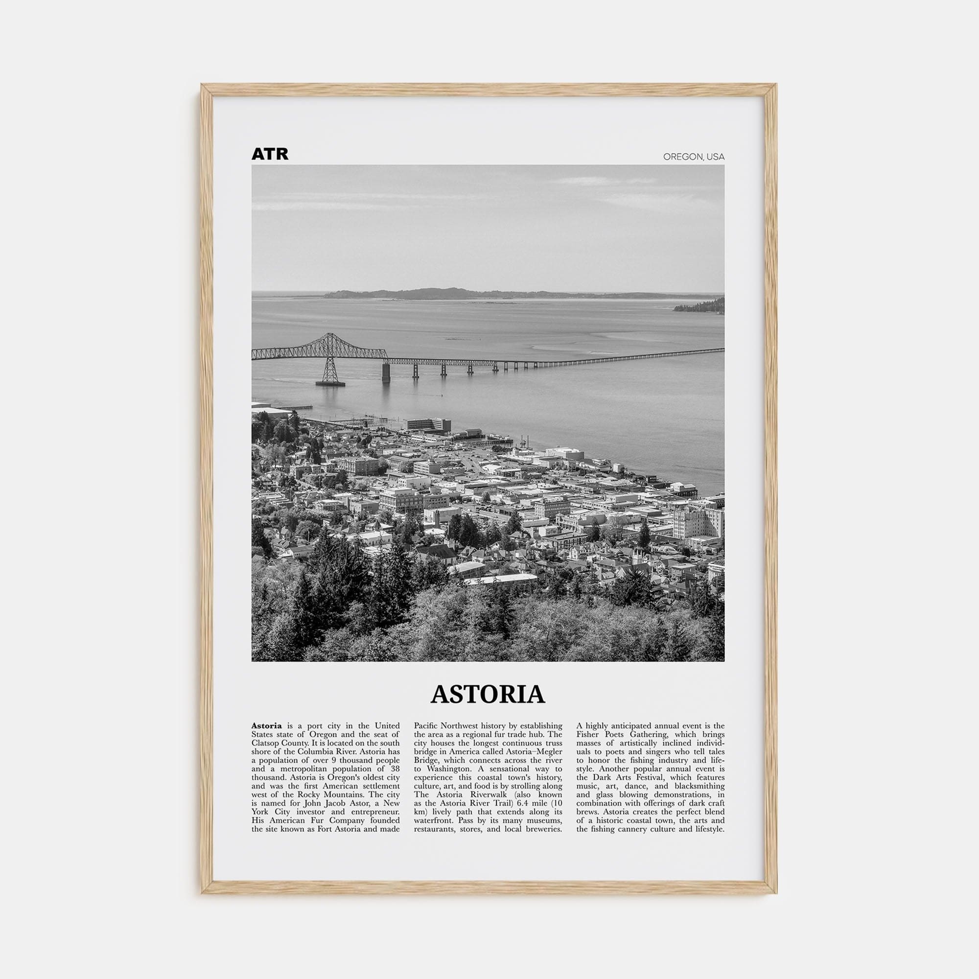 Astoria, Oregon Poster Natural Wood / 8x12 in Nbourhood Travel B&W Poster