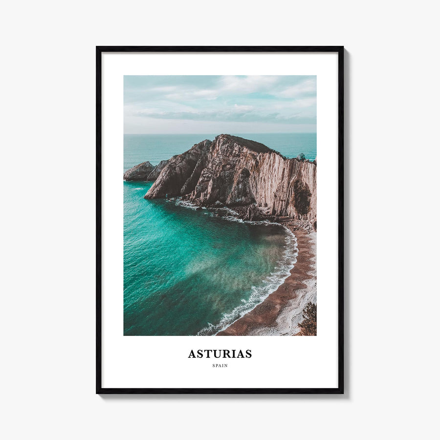 Asturias colorful classic poster of Spain – vertical wall art, unframed print shown in interior mockup