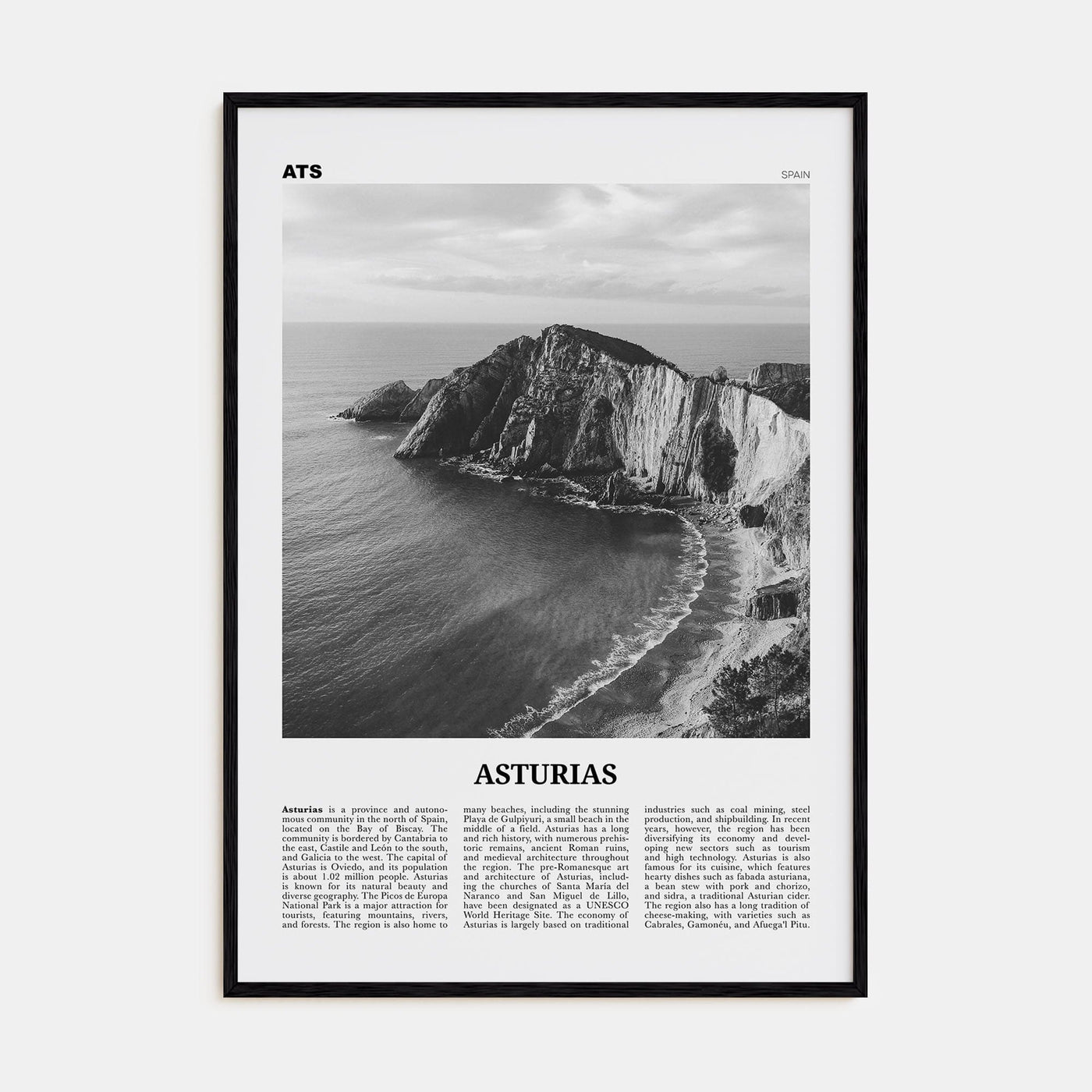 Asturias Poster Black Wood / 8x12 in Nbourhood Travel B&W Poster