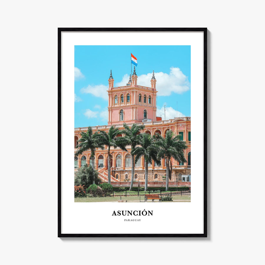Asunción colorful classic poster of Paraguay – vertical wall art, unframed print shown in interior mockup