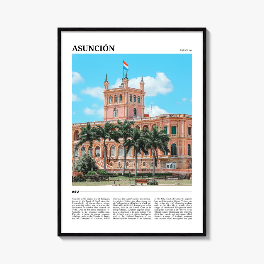 Asunción colorful travel poster of Paraguay – vertical wall art, unframed print shown in interior mockup