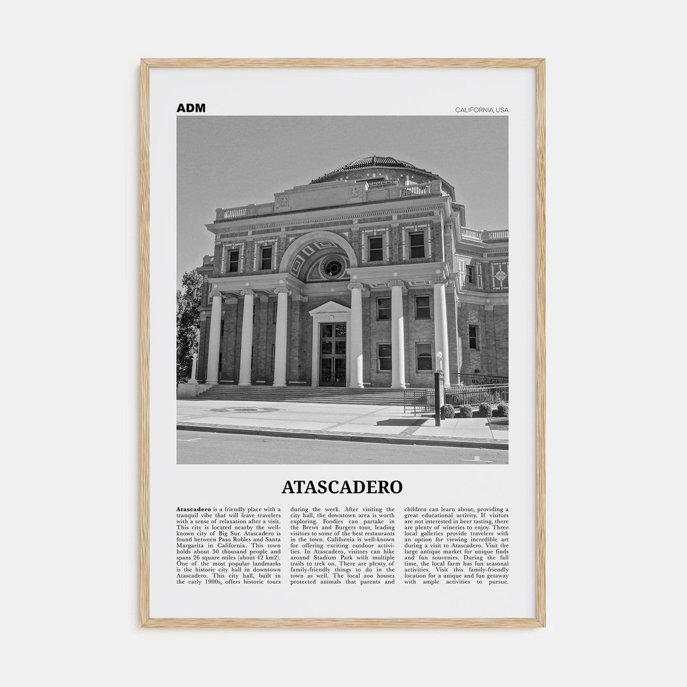 Atascadero Poster Natural Wood / 8x12 in Nbourhood Travel B&W Poster