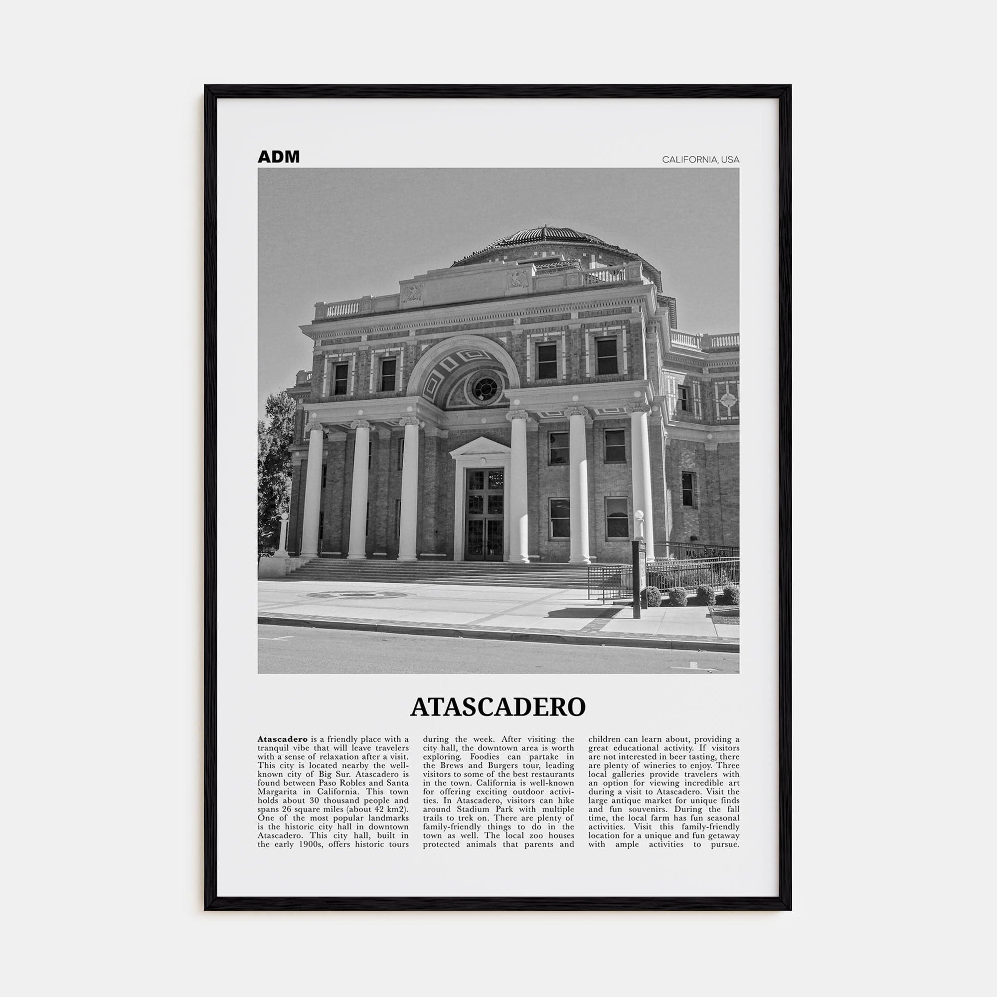 Atascadero Poster Black Wood / 8x12 in Nbourhood Travel B&W Poster