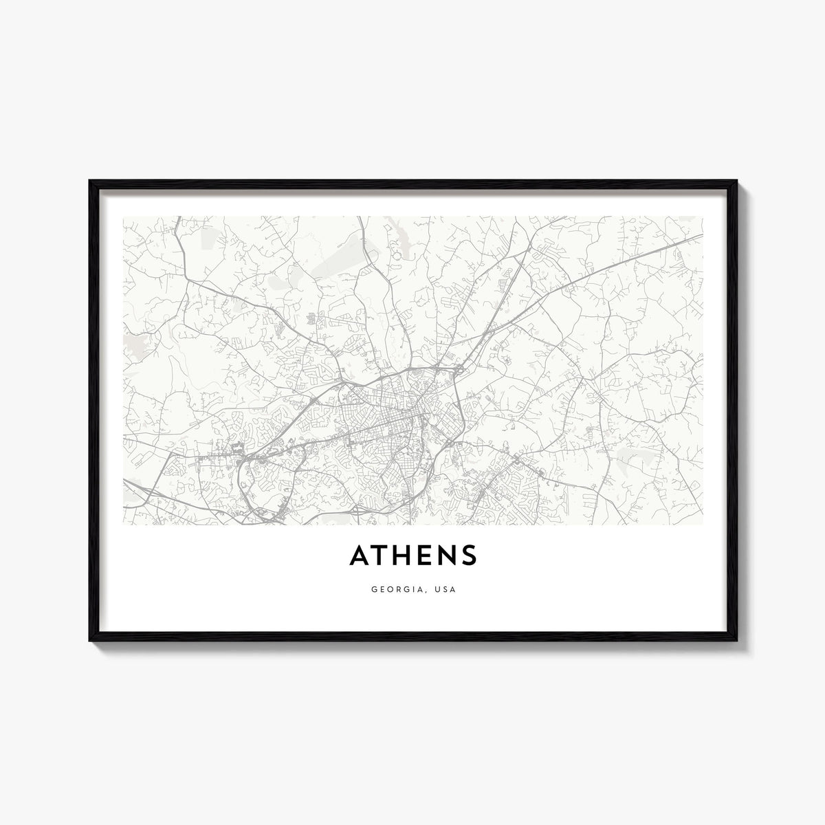 Athens, Georgia black & white map poster of Georgia, USA – horizontal wall art, unframed print shown in interior mockup