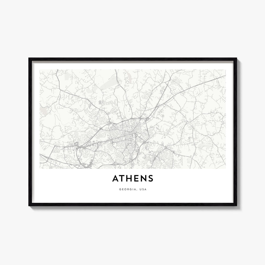 Athens, Georgia black & white map poster of Georgia, USA – horizontal wall art, unframed print shown in interior mockup