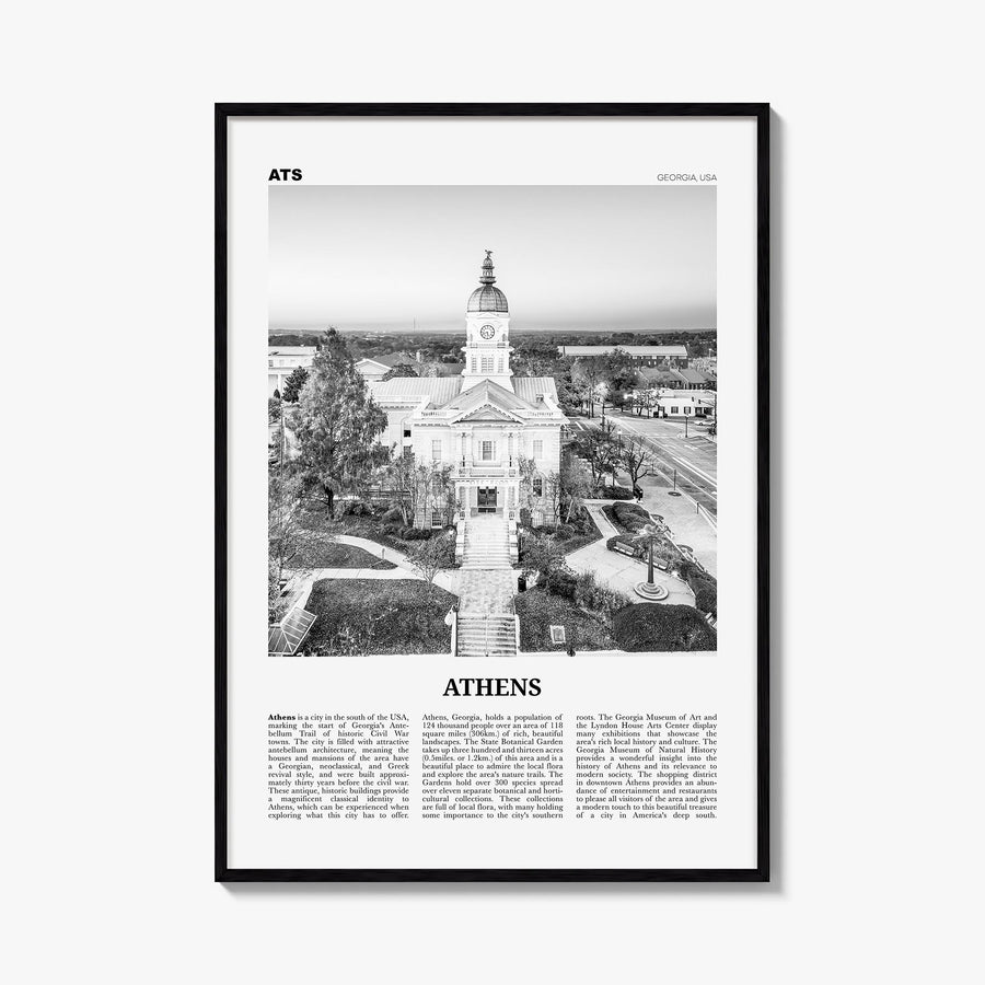 Athens, Georgia black & white newspaper poster of Georgia, USA – vertical wall art, unframed print shown in interior mockup