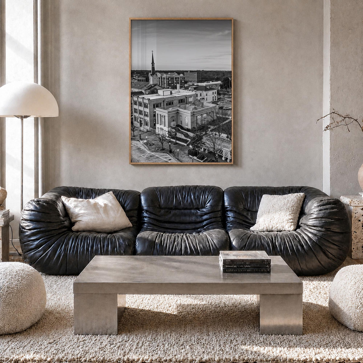 Athens, Georgia black & white photo poster of Georgia, USA – vertical wall art in natural wood frame, hanging on wall