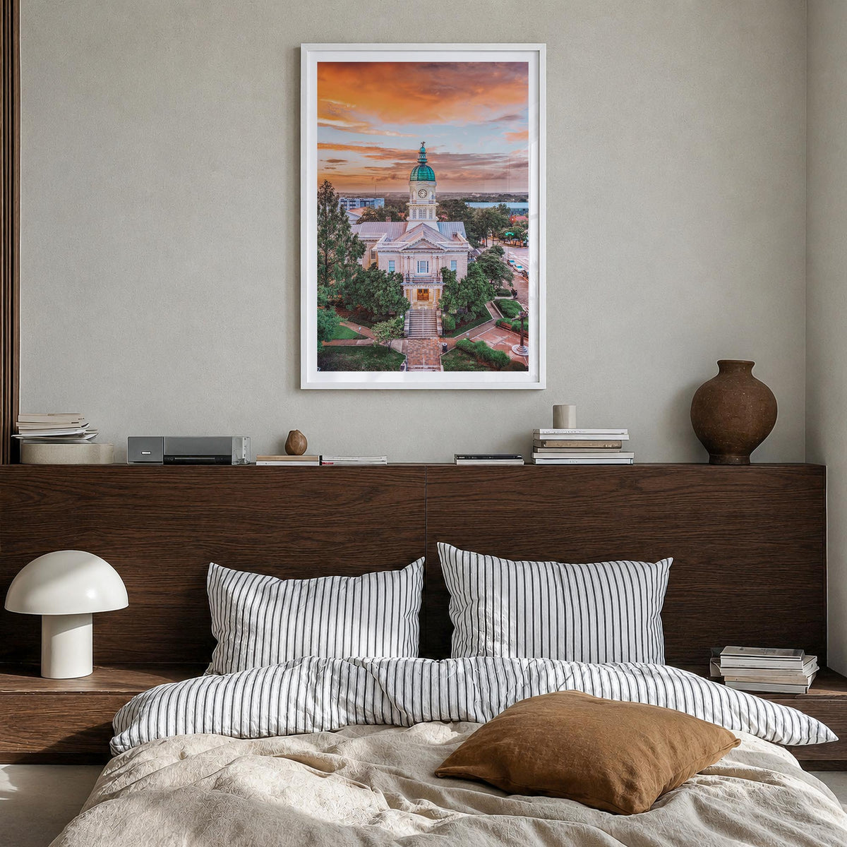 Athens, Georgia colorful photo poster of Georgia, USA – vertical wall art in white wood frame with white border, hanging on w