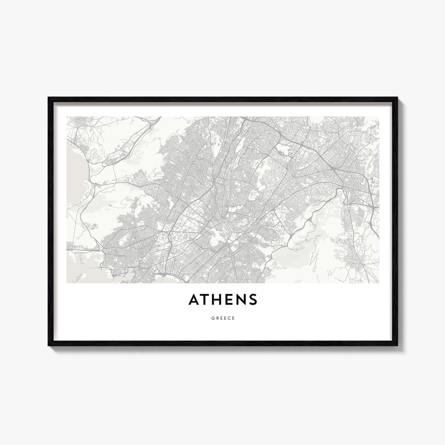 Athens, Greece black & white map poster of Greece – horizontal wall art, unframed print shown in interior mockup