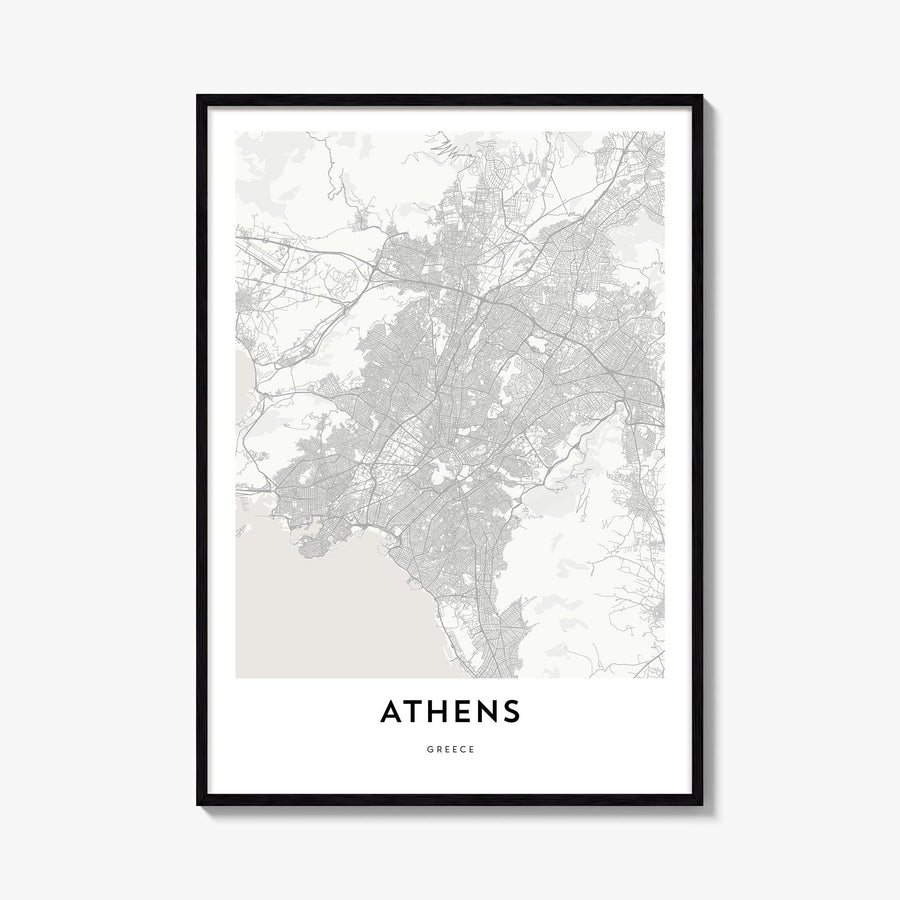 Athens, Greece black & white map poster of Greece – vertical wall art, unframed print shown in interior mockup