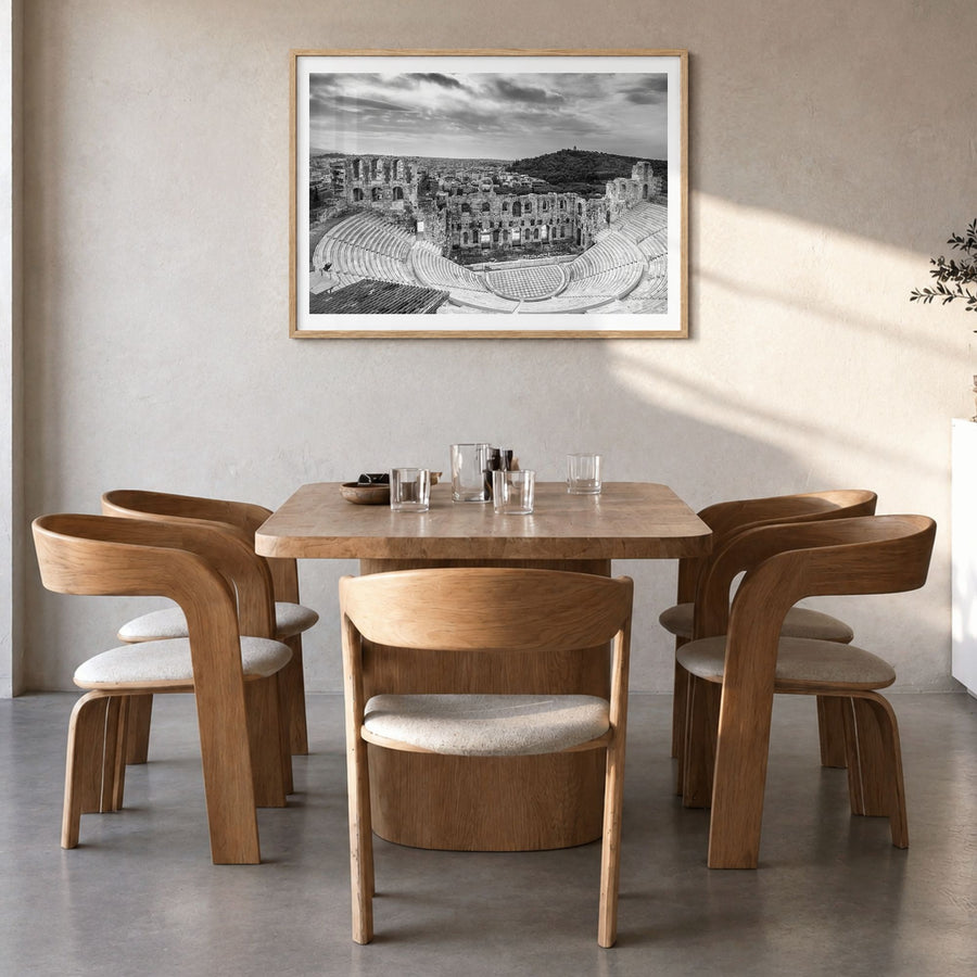Athens, Greece Photo Poster in a natural wood frame, hanging in a dining room, white border