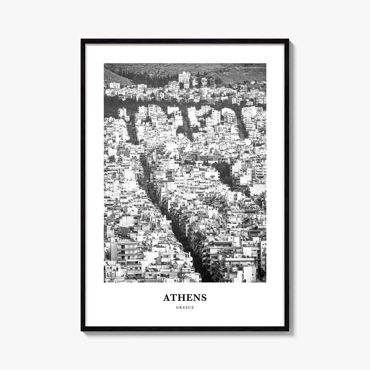 Athens, Greece no. 1 black & white classic poster of Greece – vertical wall art, unframed print shown in interior mockup
