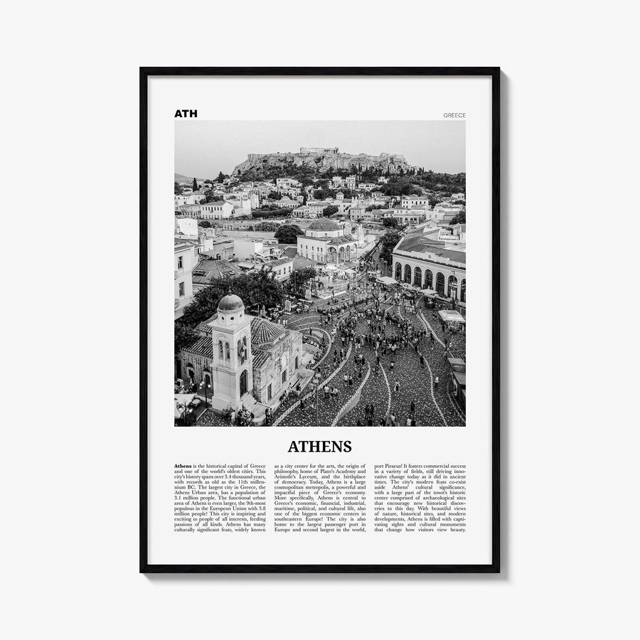 Athens, Greece no. 1 black & white newspaper poster of Greece – vertical wall art, unframed print shown in interior mockup