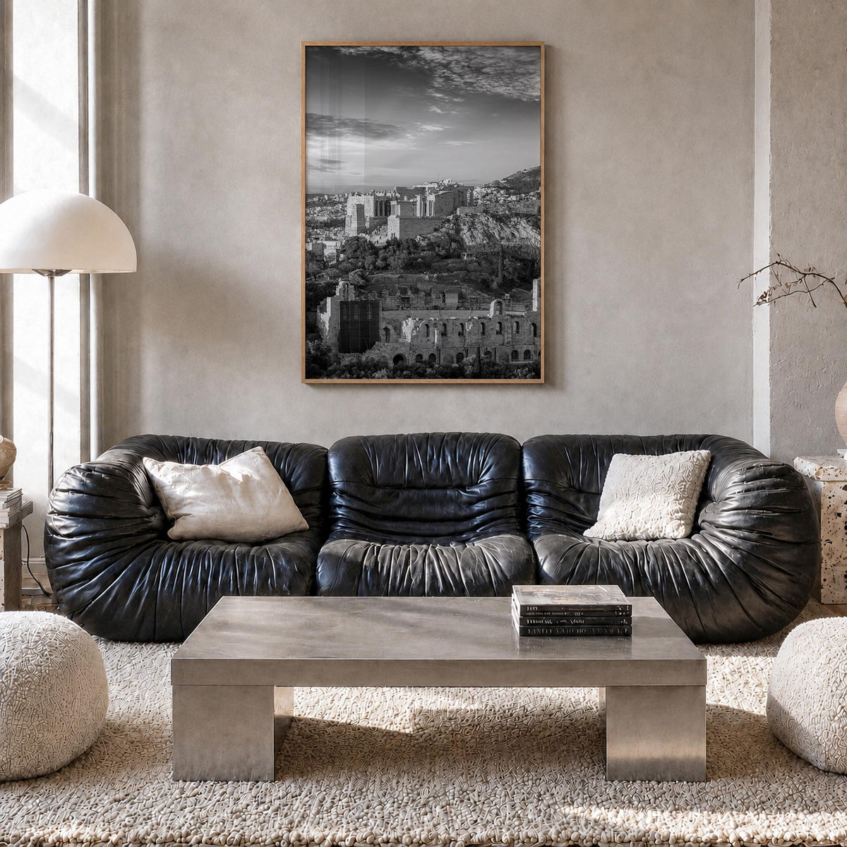 Athens, Greece no. 1 black & white photo poster of Greece – vertical wall art in natural wood frame, hanging on wall