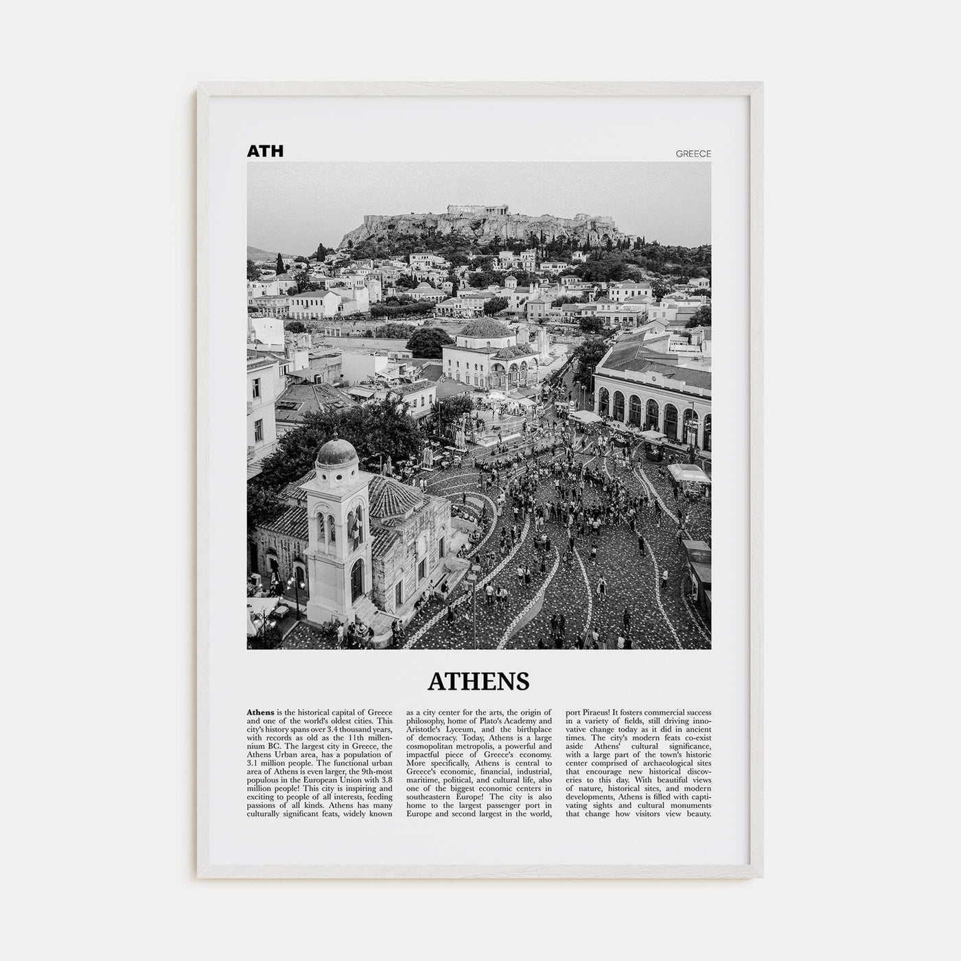 Athens, Greece No 1 Poster White Wood / 8x12 in Nbourhood Travel B&W Poster