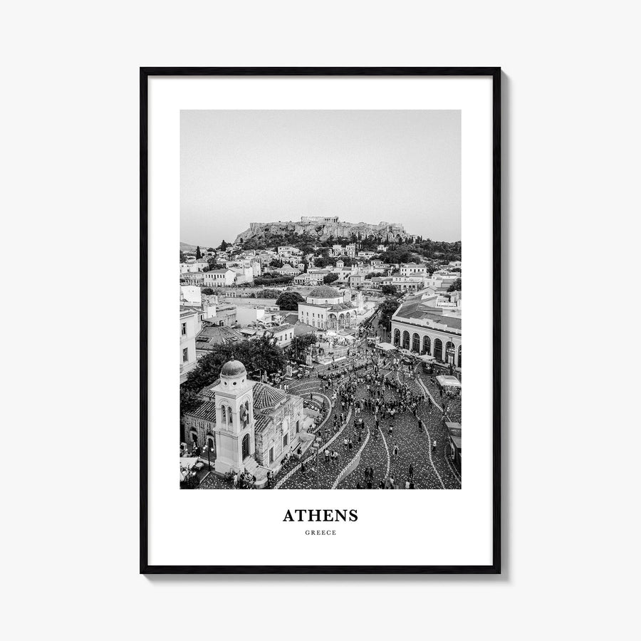 Athens, Greece no. 2 black & white classic poster of Greece – vertical wall art, unframed print shown in interior mockup