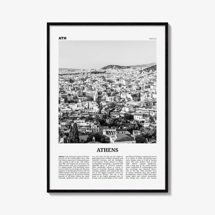 Athens, Greece no. 2 black & white newspaper poster of Greece – vertical wall art, unframed print shown in interior mockup