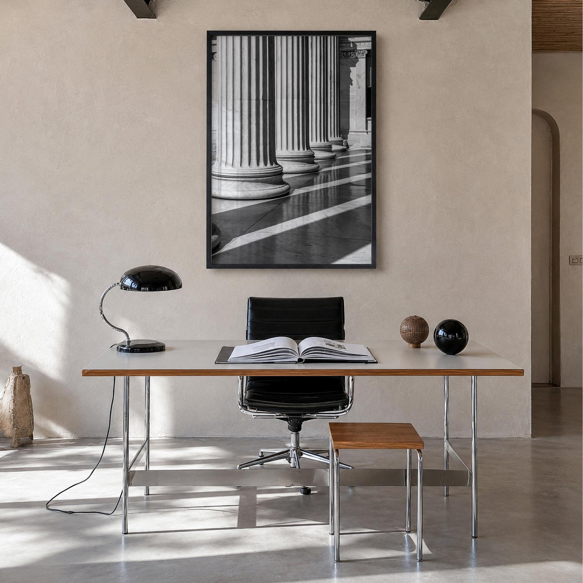 Athens, Greece no. 2 black & white photo poster of Greece – vertical wall art in black wood frame, hanging on wall