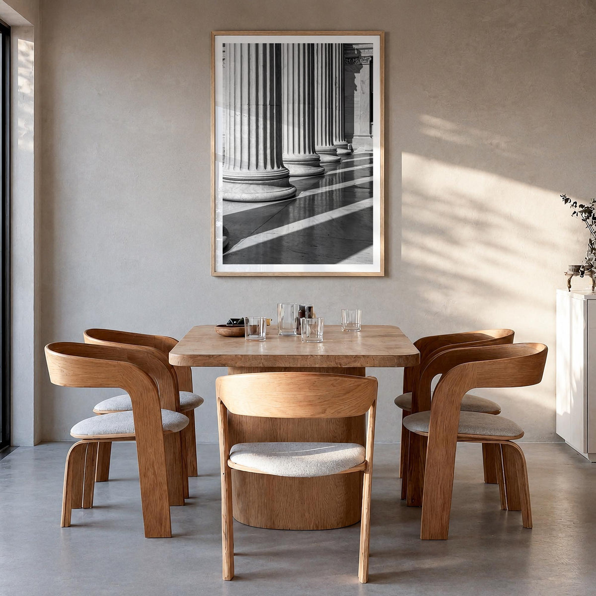 Athens, Greece no. 2 black & white photo poster of Greece – vertical wall art in natural wood frame with white border, hangin