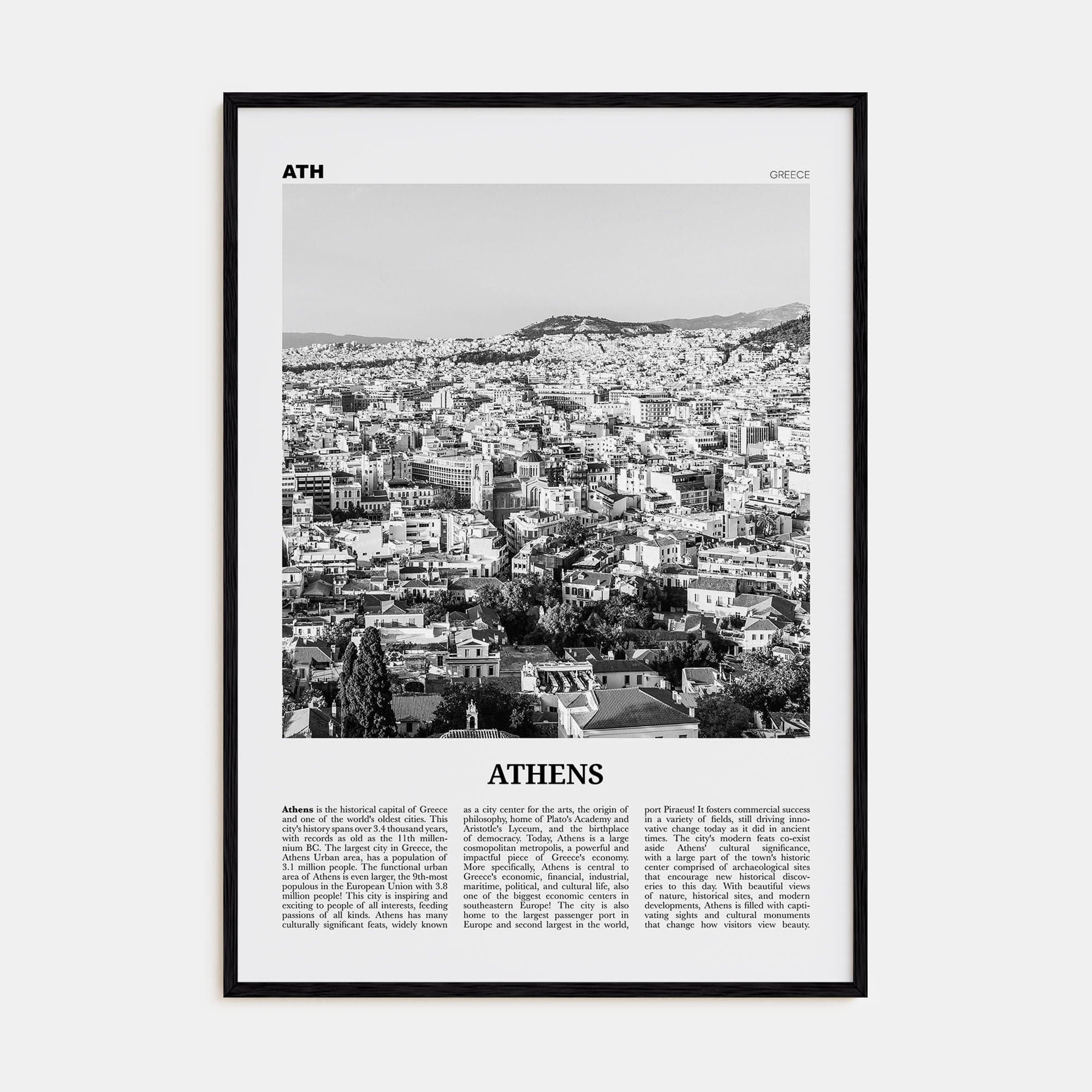 Athens, Greece No 2 Poster Black Wood / 8x12 in Nbourhood Travel B&W Poster