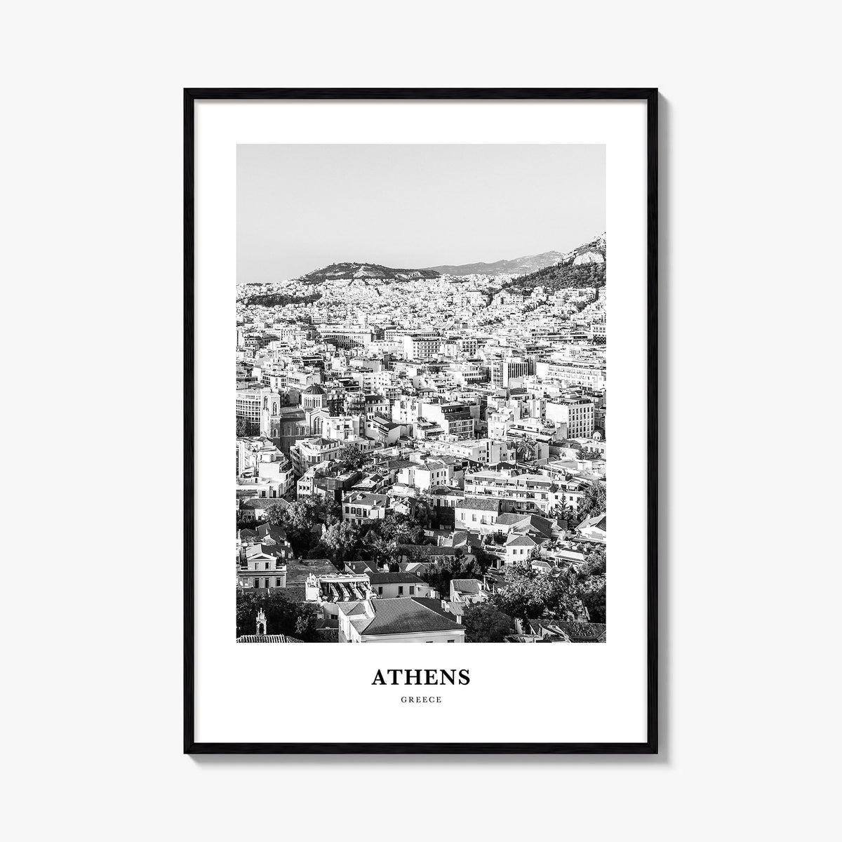Athens, Greece no. 3 black & white classic poster of Greece – vertical wall art, unframed print shown in interior mockup