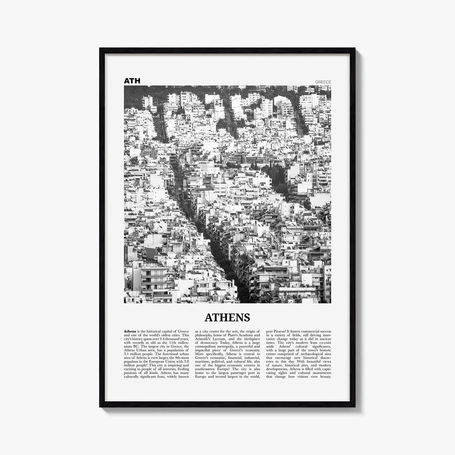 Athens, Greece no. 3 black & white newspaper poster of Greece – vertical wall art, unframed print shown in interior mockup