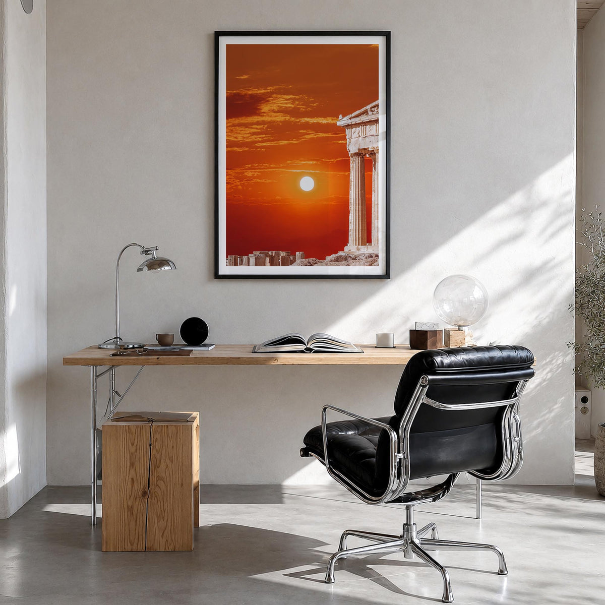 Athens, Greece no. 3 colorful photo poster of Greece – vertical wall art in black wood frame with white border, hanging on wa