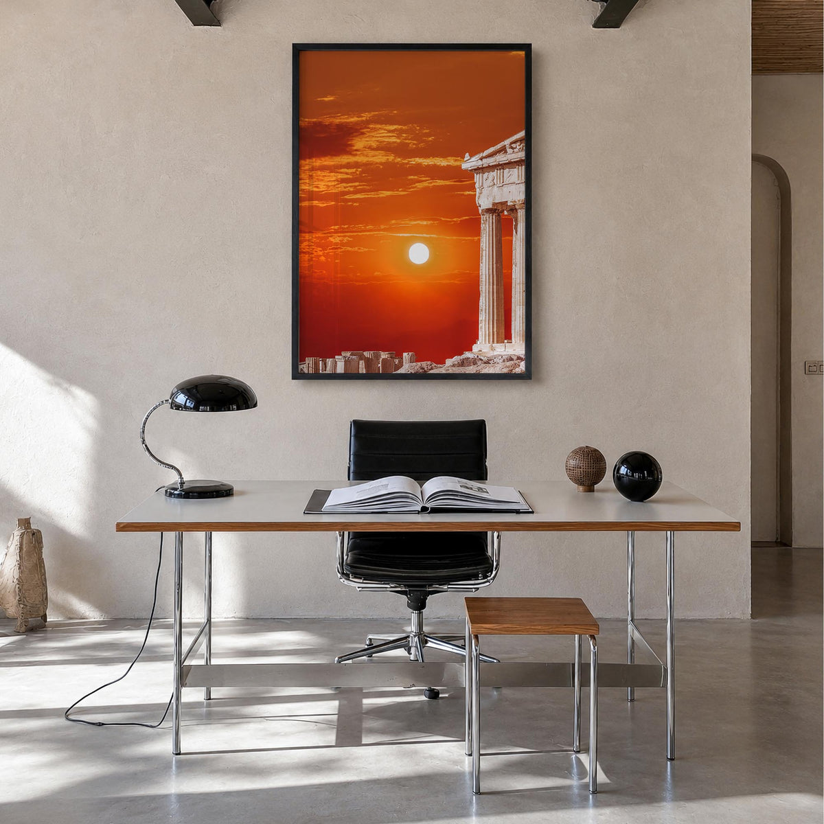 Athens, Greece no. 3 colorful photo poster of Greece – vertical wall art in black wood frame, hanging on wall