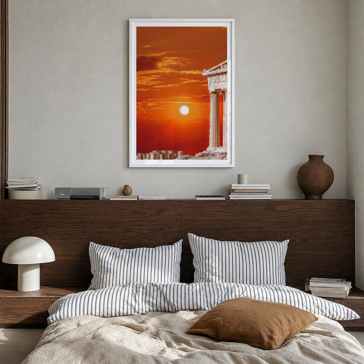 Athens, Greece no. 3 colorful photo poster of Greece – vertical wall art in white wood frame with white border, hanging on wa