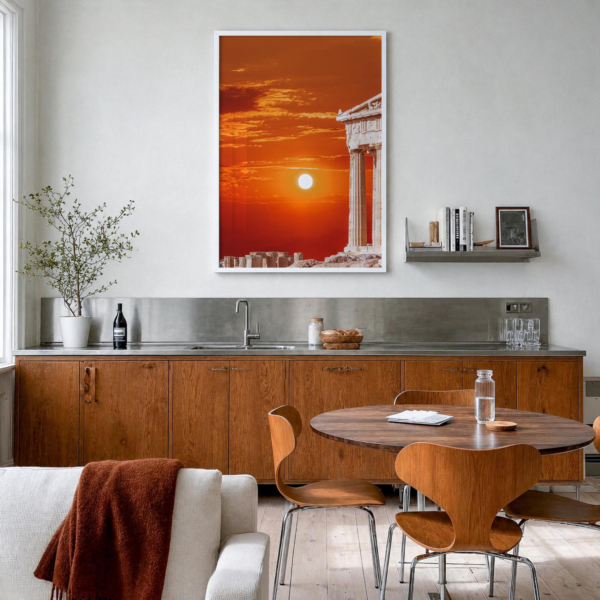 Athens, Greece no. 3 colorful photo poster of Greece – vertical wall art in white wood frame, hanging on wall