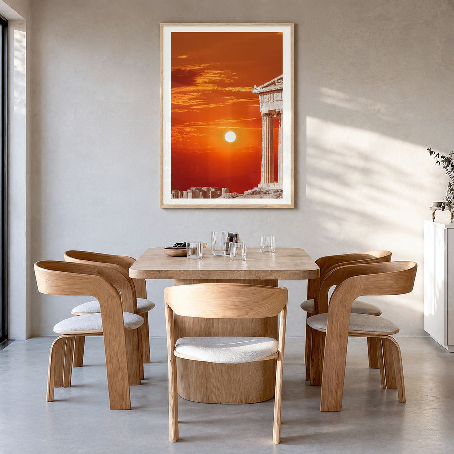 Athens, Greece Photo No 3 Poster in a natural wood frame, hanging in a dining room, white border