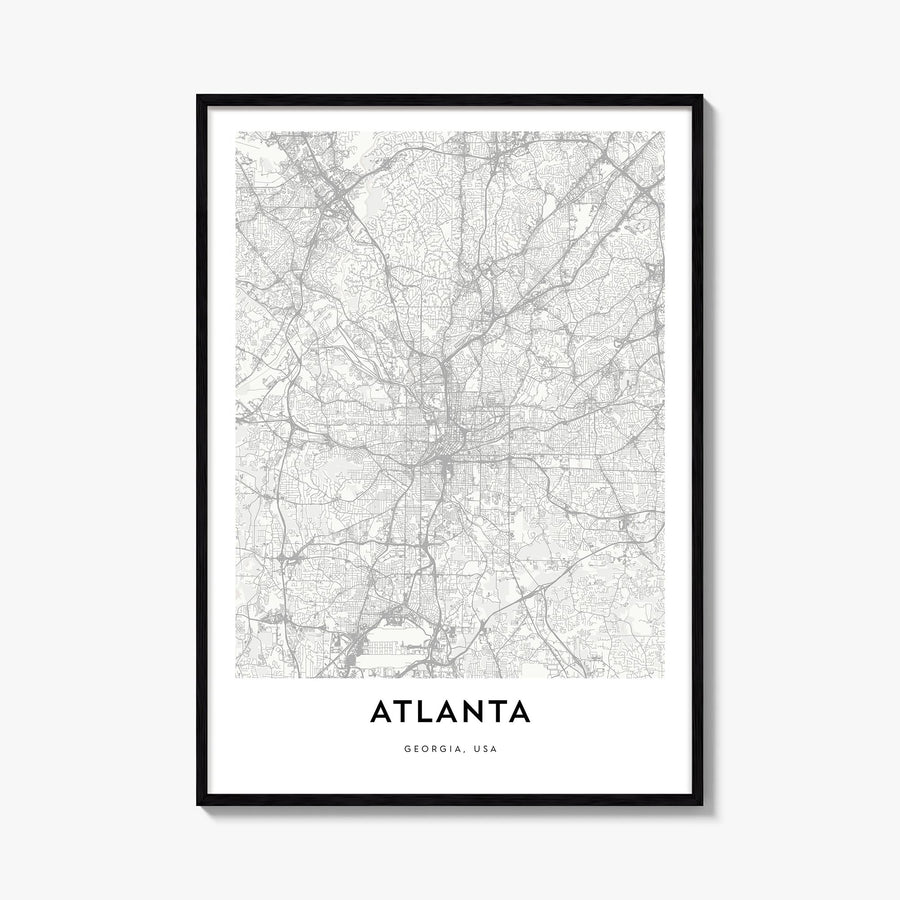 Atlanta black & white map poster of Georgia, USA – vertical wall art, unframed print shown in interior mockup