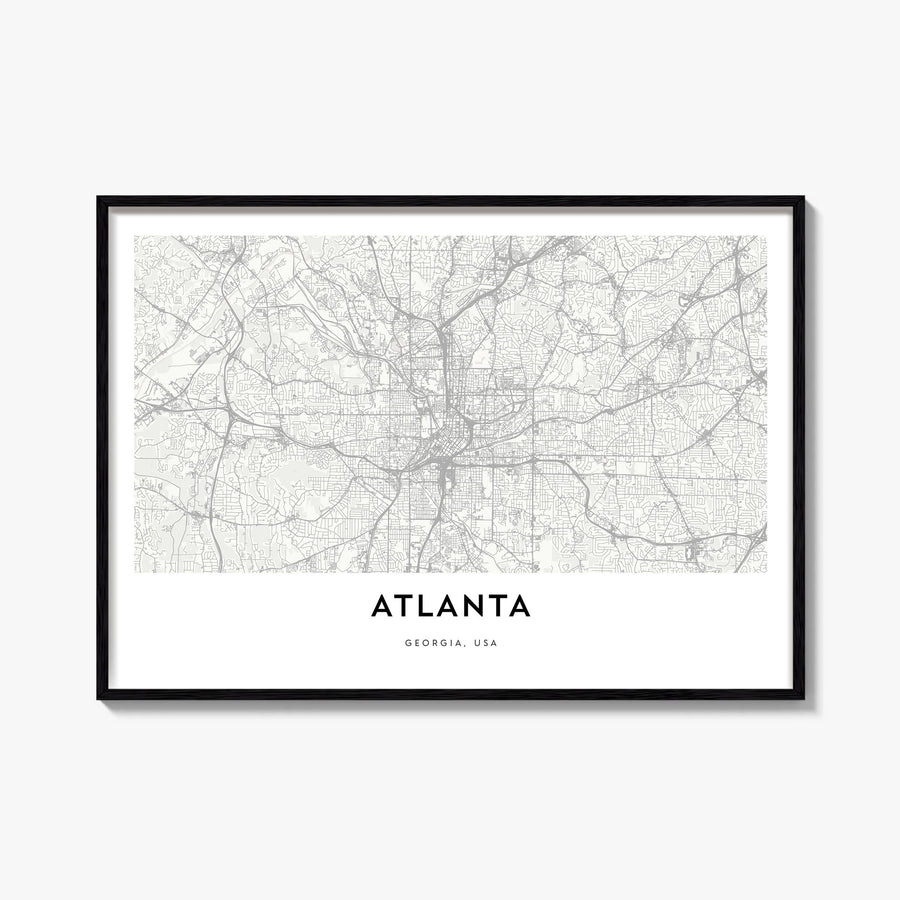 Atlanta black & white map poster of Georgia, USA – horizontal wall art, unframed print shown in interior mockup