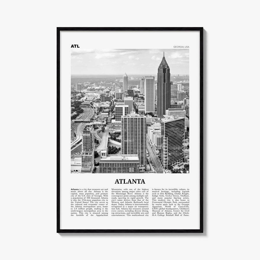 Atlanta no. 1 black & white newspaper poster of Georgia, USA – vertical wall art, unframed print shown in interior mockup