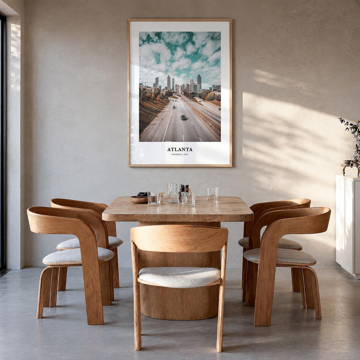 Atlanta no. 1 colorful classic poster of Georgia, USA – vertical wall art in natural wood frame, hanging on wall