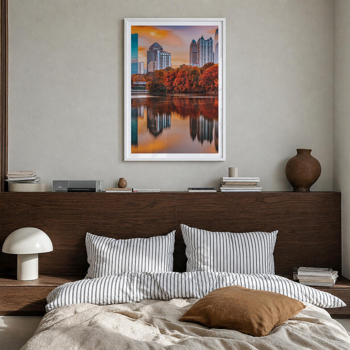 Atlanta no. 2 colorful photo poster of Georgia, USA – vertical wall art in white wood frame with white border, hanging on wal