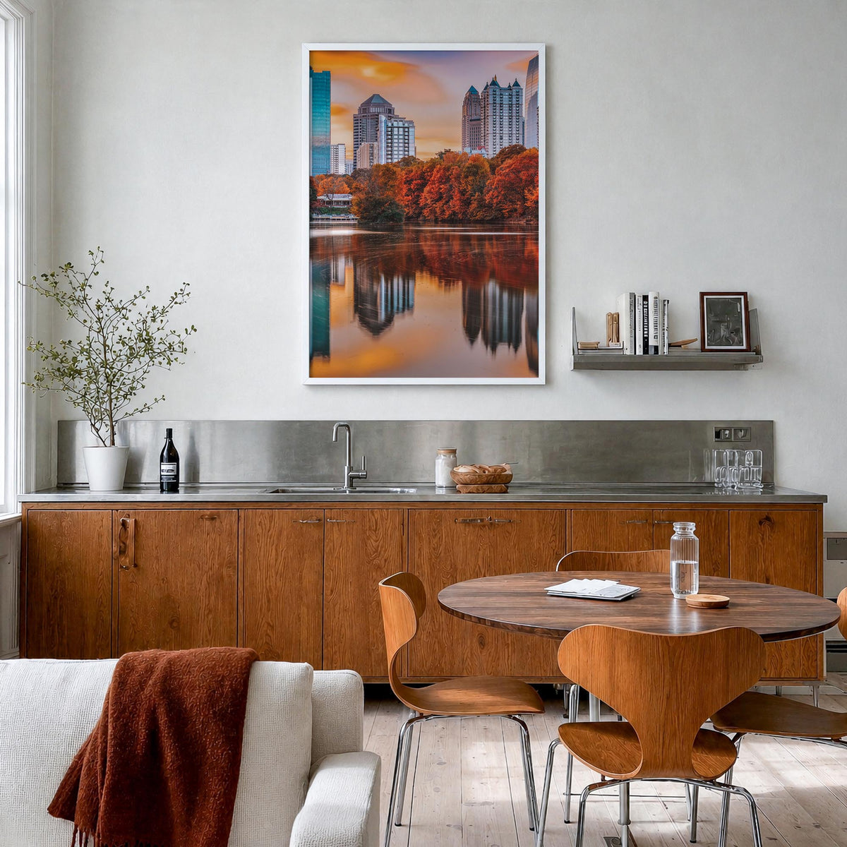 Atlanta no. 2 colorful photo poster of Georgia, USA – vertical wall art in white wood frame, hanging on wall