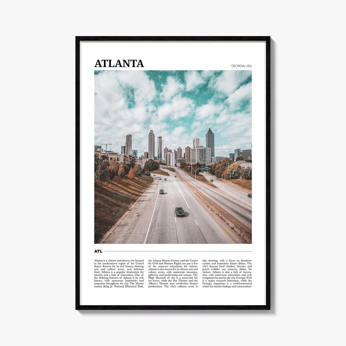 Atlanta no. 2 colorful travel poster of Georgia, USA – vertical wall art, unframed print shown in interior mockup