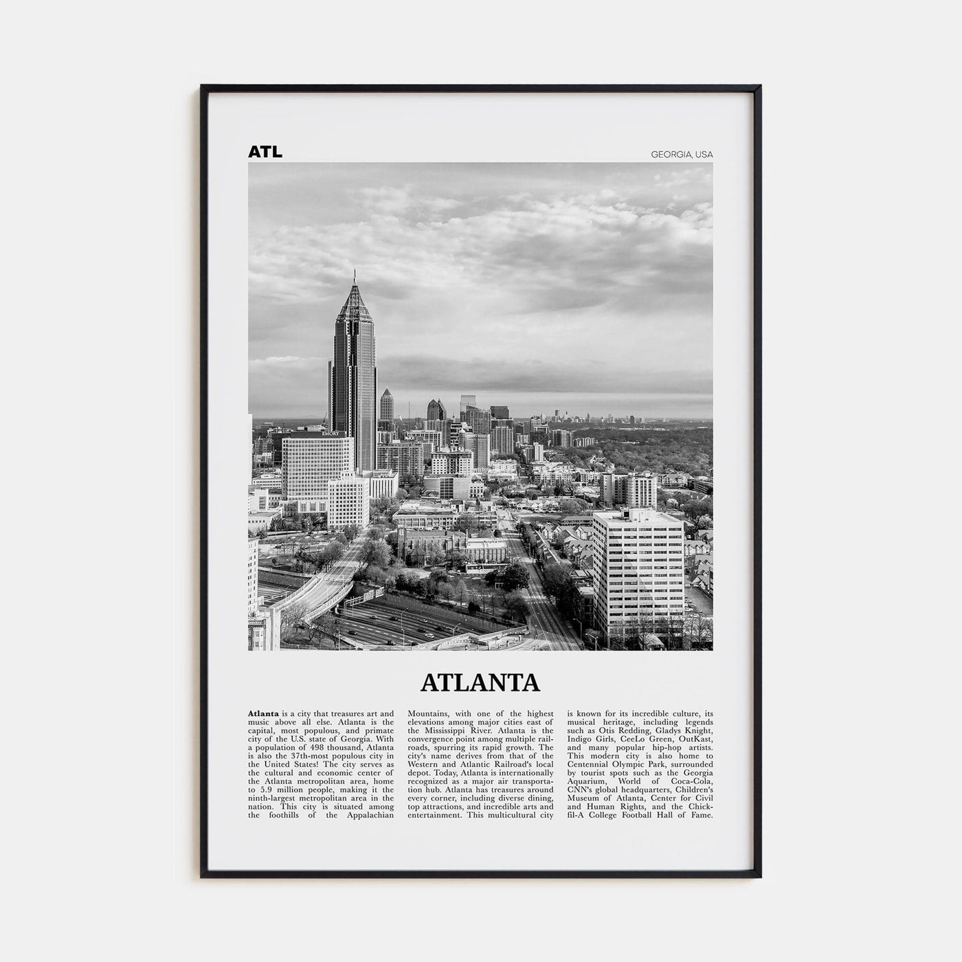 Atlanta No 2 Poster None / 8x12 in Nbourhood Travel B&W Poster