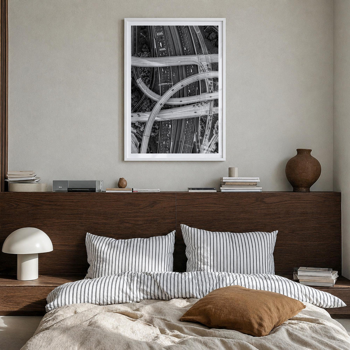 Atlanta no. 3 black & white photo poster of Georgia, USA – vertical wall art in white wood frame with white border, hanging o