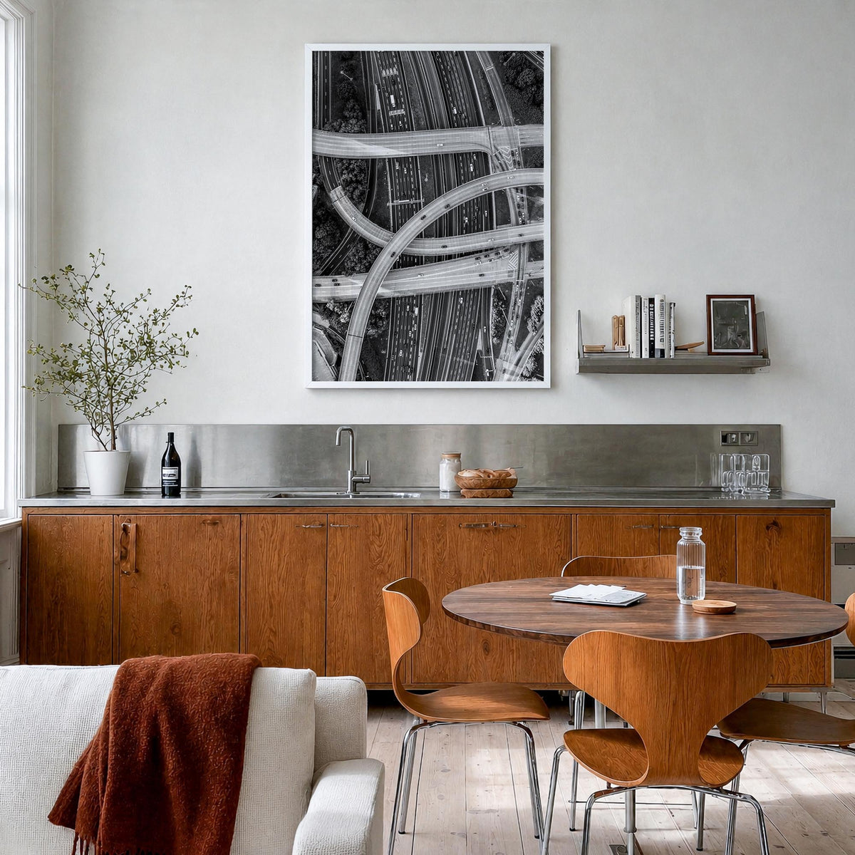 Atlanta no. 3 black & white photo poster of Georgia, USA – vertical wall art in white wood frame, hanging on wall