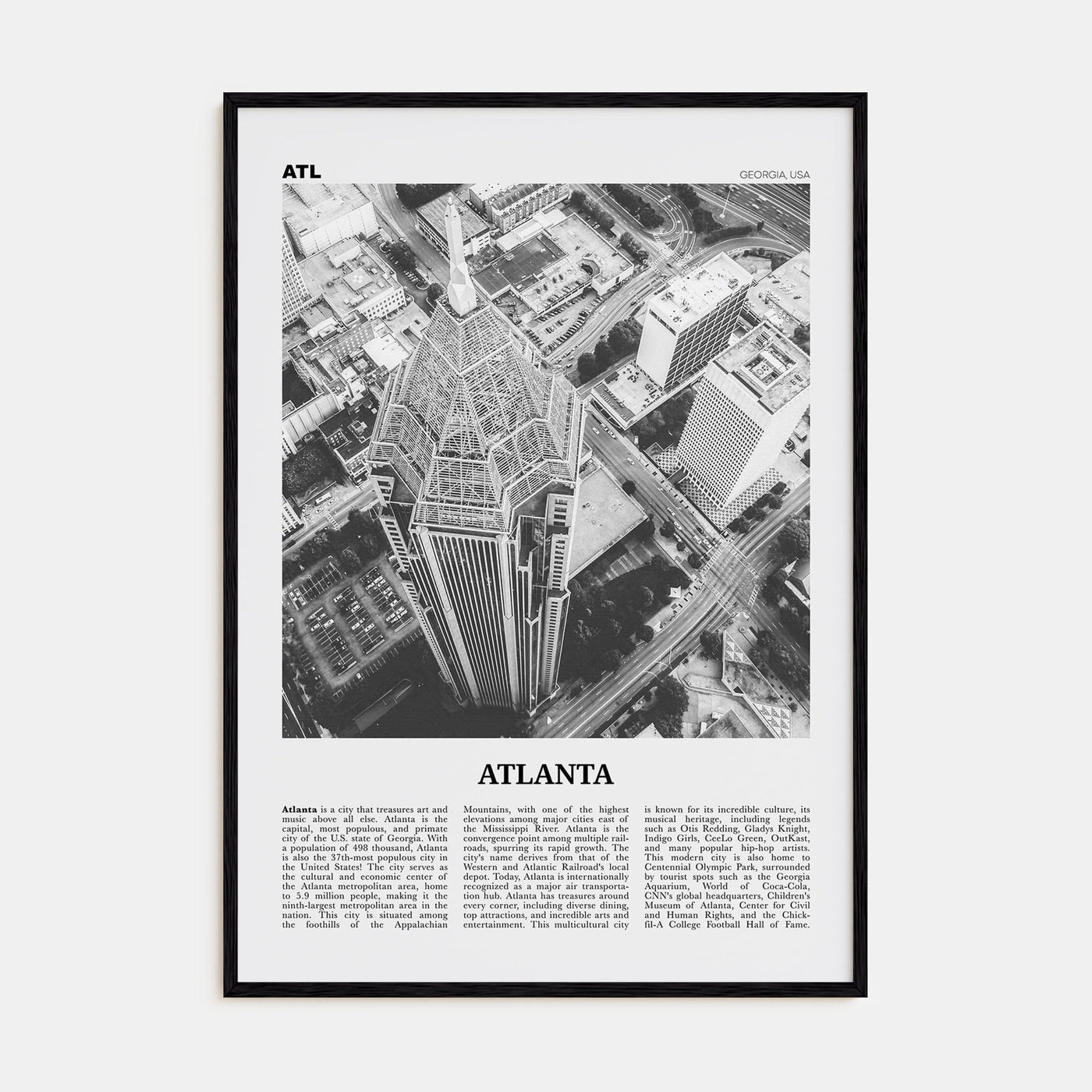 Atlanta No 3 Poster Black Wood / 8x12 in Nbourhood Travel B&W Poster